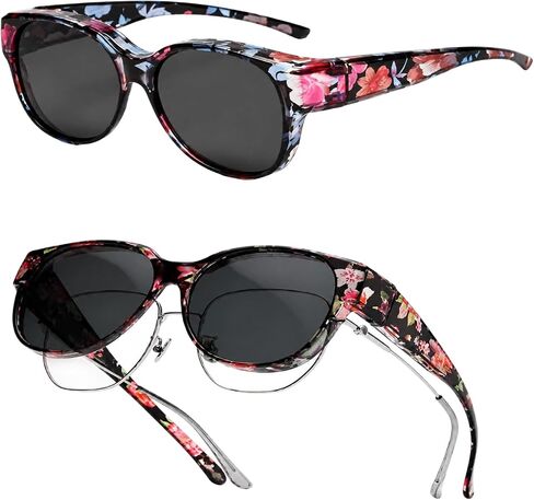 CZFDHP 2PCS Over Glasses Sunglasses for Women, Fit Over Glasses Sunglasses with Polarized Lenses, Oversize Printed Fit Over Sunglasses for Driving and Outdoor Activities in Saudi Arabia
