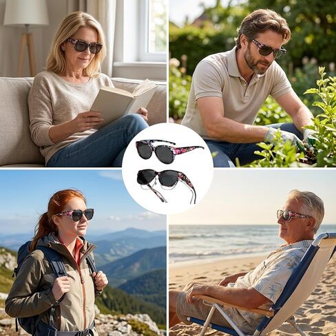 CZFDHP 2PCS Over Glasses Sunglasses for Women, Fit Over Glasses Sunglasses with Polarized Lenses, Oversize Printed Fit Over Sunglasses for Driving and Outdoor Activities in Saudi Arabia