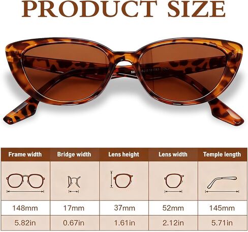 Gvhntk 2Pcs Retro Vintage Narrow Cat Eye Sunglasses for Women Trendy 90s Cateye Sun Glasses UV Protection in Kuwait