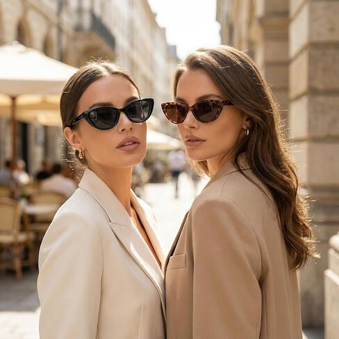 Gvhntk 2Pcs Retro Vintage Narrow Cat Eye Sunglasses for Women Trendy 90s Cateye Sun Glasses UV Protection in Kuwait