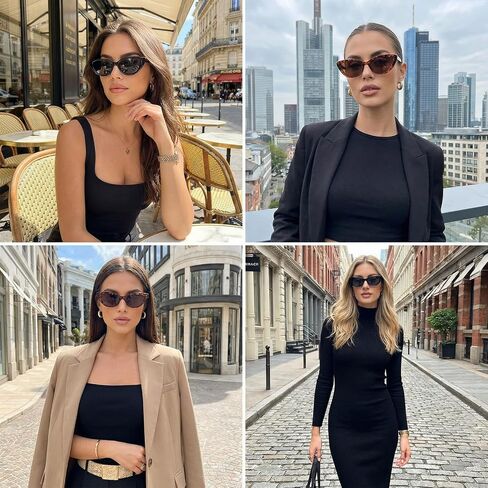Gvhntk 2Pcs Retro Vintage Narrow Cat Eye Sunglasses for Women Trendy 90s Cateye Sun Glasses UV Protection in Kuwait