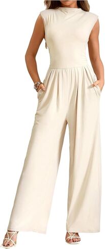 Floerns Women's Summer Wide Leg Jumpsuit Elegant Sleeveless Mock Neck Business Casual Romper in Kuwait
