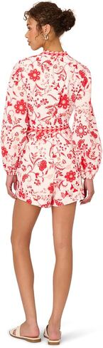 Adrianna Papell Print Tie Front Romper, White/Coral Multi, 12 in Kuwait