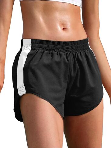 Fisoew Women’s Striped Track Shorts High Waisted Dolphin Workout Running Athletic Sweat Shorts in Kuwait