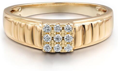 Gem Stone King Men's Solid 10K Yellow Gold White Lab Grown Diamond Ring | 0.18 Cttw | E-F Color | VVS-VS Clarity in Kuwait