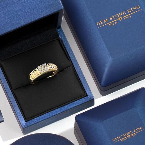 Gem Stone King Men's Solid 10K Yellow Gold White Lab Grown Diamond Ring | 0.18 Cttw | E-F Color | VVS-VS Clarity in Kuwait