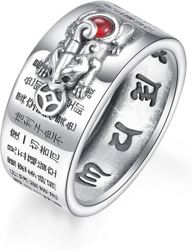Feng Shui Ring Silver 925 Red Agate Pi Xiu Jewelry Wealth Lucky Pi Xiu Jewelry Gifts for Men Women Ring Size 8-13 in Saudi Arabia