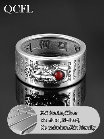 Feng Shui Ring Silver 925 Red Agate Pi Xiu Jewelry Wealth Lucky Pi Xiu Jewelry Gifts for Men Women Ring Size 8-13 in Saudi Arabia