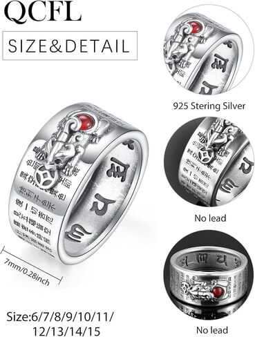 Feng Shui Ring Silver 925 Red Agate Pi Xiu Jewelry Wealth Lucky Pi Xiu Jewelry Gifts for Men Women Ring Size 8-13 in Saudi Arabia