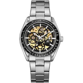 Kenneth Scott Men’s Mechanical Casual Watch | Black Dial, Silver Case & Strap, 43mm-K22312-SBSB in Saudi Arabia