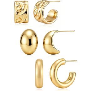 Gold Earrings for Women Chunky 14K Gold Plated Earring Hypoallergenic Trendy Earrings Thick Open Huggie Hoops Jewelry Sets Statement Earring in Saudi Arabia