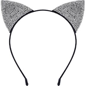 NESTRE Rhinestone Cat Ears,Furry Sparkly Cat Ears Headbands for Women,Rhinestone Ears Halloween Costume Leopard Cosplay Hair Accessories (silver) in Saudi Arabia