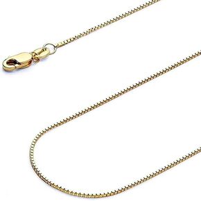 14K Yellow/White/Rose Solid Gold Box Link Chain 0.7/1/1.3/2mm Necklace with Lobster Claw Clasp, Jewelry Gift for Women or Men, 16-24 inch in Saudi Arabia