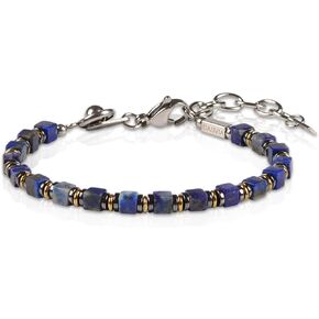 Handmade Lapis Lazuli Hematite Mens Bracelet, Stainless Steel Dual-Clasp, Adjustable 6.89-8.8 Inch, Spiritual Chakra Symbolism, Birthday Holiday Gift for Dad Husband Boyfriend in Saudi Arabia