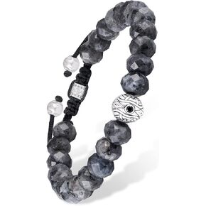 AWNL Men's Beaded Bracelet with Sterling Silver Central Evil Eye Charm Natural Stones Adjustable Braided Bracelet Gift for Men, 5.7''- 7.5'' in Saudi Arabia