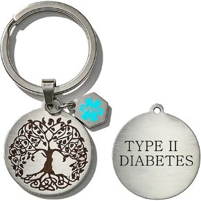 Zirconia Medical Alert Keychain – Engraved Tree of Life Stainless Steel Tag with Updatable QR Code and Custom Text (YA6207) in Saudi Arabia