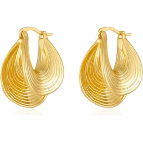 Gold Tone Textured Hoop Earrings 18K Gold Plated Medium Twisted Statement Hoops for Women Minimalist Jewelry in Saudi Arabia