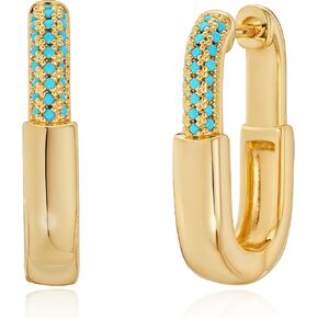 Hoop Earring for Women, 14K Gold Plated Cubic Zirconia Turquoise Square Shape Design Modern Jewelry in Saudi Arabia