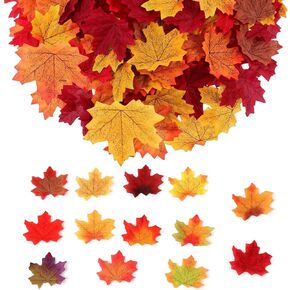 100Pcs Fake Fall Leaves, 8cm/3.15inch Autumn Leaves, Fall Party Decorations Maple Leaf Cutouts Decor Artificial Plastic Craft Autumn Decoration for Thanksgiving Party Weddings（100） in Saudi Arabia