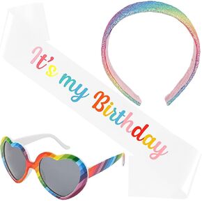 Rainbow Birthday Party Decorations Headband and It's my Birthday Sash with Sunglasses Colorful Birthday Decorations Pastel Rainbow Party Decorations for Women Girls in Saudi Arabia