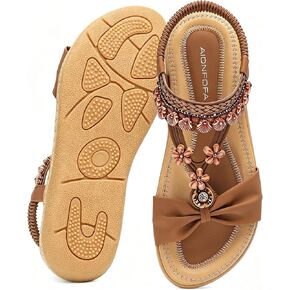 Womens Flat Sandals Comfortable: Bohemian Walking Shoes | Elastic Ankle Strap & Cushioned Footbed - Slip On Summer Dressy Sandals for Beach Vacation in Saudi Arabia