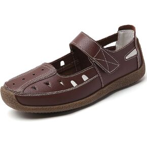 Women's Leather Closed-Toe Hollow Sandals With Adjustable Hook And Loop Comfy Orthopedic Soft Slip On Mary Jane Shoes for Business Office Casual in Saudi Arabia