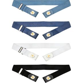 4 Pack Buckleless Belts for Women Stretch Elastic No Buckle Belt Invisible Waist Belt with Denim Floral Design Womens Stretch Belts for Jeans Pants Black White Light Blue Navy Blue in Saudi Arabia