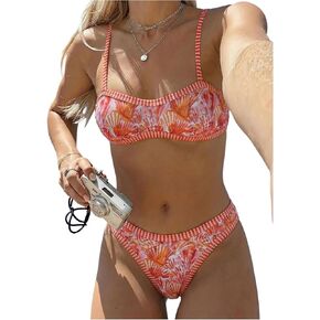 RoseSeek Women's 2 Piece Swimsuits Floral Striped Spaghetti Strap Bikini Sets Bathing Suit Beachwear in Kuwait