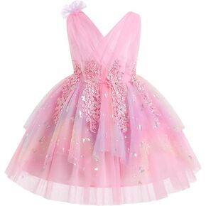 IMEKIS Toddler Girl Butterfly Dress Rainbow Embroidered Flower Appliques Tulle Wedding Party Birthday Outfit 1-6T in Kuwait