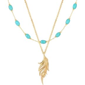Necklace Sets for Women 14K Gold Plated Oval Turquoise Necklaces Phoenix Plume Dainty Necklace Everyday Jewelry Gifts in Saudi Arabia