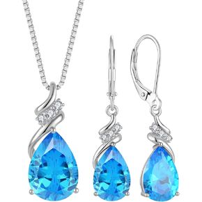 Teardrop Jewelry Set 925 Sterling Silver Pear Cut March Birthstone Aquamarine Necklace Earrings Jewelry Gifts for Women in Saudi Arabia
