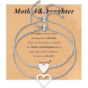 Matching Heart Bracelets for Mommy and Me Adjustable Hearts Charm Chain Bracelet Mother Daughter Matching Bracelets Set for 2 Birthday Mothers Day Gifts in Saudi Arabia
