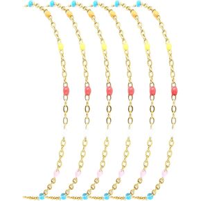 6 PCS Enamel Beaded Chains Bracelet Stainless Steel Link Bracelets | 6.7"+1.18", With Extender Chain, Fashion Jewelry Set, Gift For Women, Colorful, No Fade in Saudi Arabia