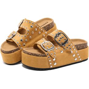 Women's Platform Sandals Footwear-Comfortable Slides Cork Footbed Sandals with Adjustable Straps Non-slip Wide Widths Studded Chunky Summer Sandals for Women in Kuwait