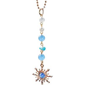 Colorful Pearl with Sun Rear View Mirror Accessories, Boho Crystals Stones Hanging Ornament Cute Car Decor, Mini Sun Dangling Charms for Car Mirror in Saudi Arabia