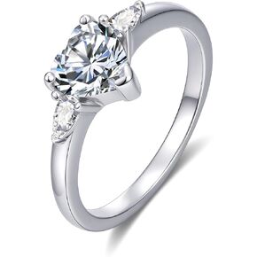 DIYA 3 Stone Moissanite Rings for Women D Color VVS1 3 Stone Engagement Ring S925 Sterling Silver Heart Moissanite Eternity Promise Wedding Anniversary Christmas Jewelry Gift for Wife Bride Size 6-9 in Saudi Arabia