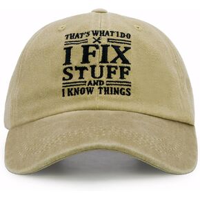 I Fix Stuff and I Know Things Hat for Men, Mechanic Gifts, Adjustable Embroidered Cotton Baseball Cap, for Dad Grandpa Husband Handyman Kakhi in Saudi Arabia