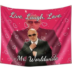 Kreomitxt Mr Worldwide Tapestry, Live Laugh Love Funny Tapestry with Metal Ring Hooks for Indoor or outdoor Wall Hanging Decor Horizontal 60 * 50 inch in Saudi Arabia