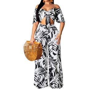 Elegant Two Piece Sets for Women Sexy Short Sleeve Top Long Straight Pants Beach Vacation Outfits in Saudi Arabia