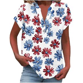 4th of July Shirts for Women American Flag Cotton Linen Button Down Shirts Short Sleeve Gauze Tops Summer Blouses in Saudi Arabia
