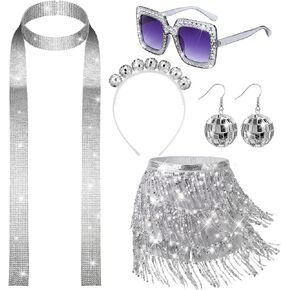 Twistover 5 Pcs 70s Women Disco Accessories Costume Disco Sequined Skirt Headband Sequin Scarf Sunglasses Earrings Earrings in Saudi Arabia