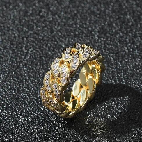 Solid Gold over S925 Sterling Silver 8mm Cuban Link Moissanite Ring for Men, Classic Unisex Hip Hop Jewelry and Stackable Band, Gift for Him and Everyday Ring in Saudi Arabia