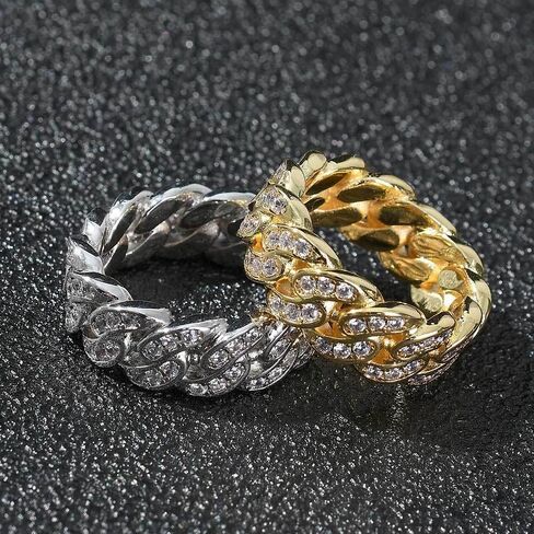 Solid Gold over S925 Sterling Silver 8mm Cuban Link Moissanite Ring for Men, Classic Unisex Hip Hop Jewelry and Stackable Band, Gift for Him and Everyday Ring in Saudi Arabia