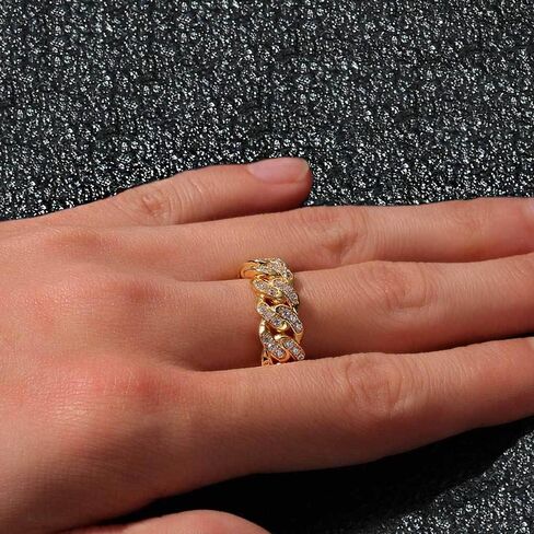 Solid Gold over S925 Sterling Silver 8mm Cuban Link Moissanite Ring for Men, Classic Unisex Hip Hop Jewelry and Stackable Band, Gift for Him and Everyday Ring in Saudi Arabia