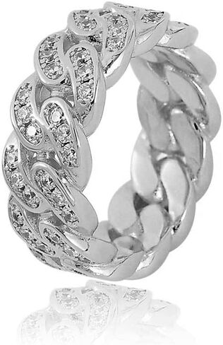 Solid Gold over S925 Sterling Silver 8mm Cuban Link Moissanite Ring for Men, Classic Unisex Hip Hop Jewelry and Stackable Band, Gift for Him and Everyday Ring in Saudi Arabia