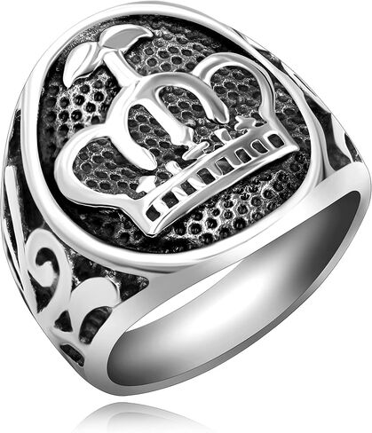 Uloveido الرجال الفولاذ المقاوم للصدأ الرجعية الشرير تاج خاتم البيضاوي Signet القوطية السائق خواتم هدايا لعيد الأب Y1728 in Kuwait