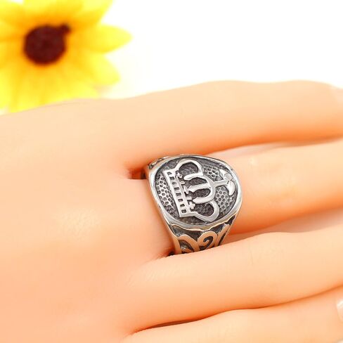 Uloveido الرجال الفولاذ المقاوم للصدأ الرجعية الشرير تاج خاتم البيضاوي Signet القوطية السائق خواتم هدايا لعيد الأب Y1728 in Kuwait