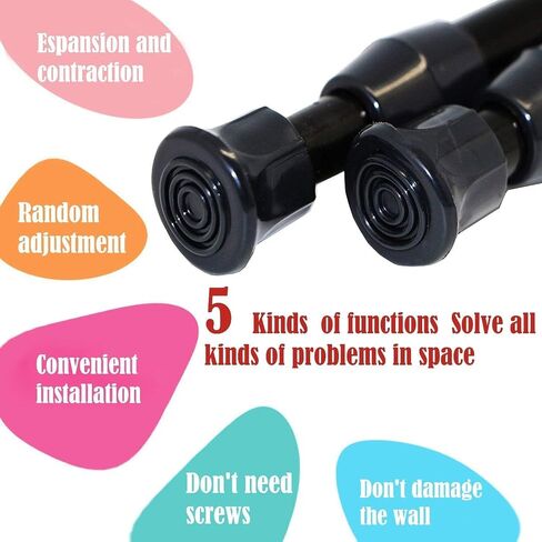Blu-Pier Tech Spring Tension Rods, 2 Pack Adjustable Spring Steel Cupboard Bars Tension Curtain Rod Extendable Width 18"-28" inches,Black in Saudi Arabia