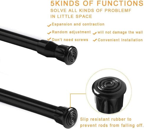 Blu-Pier Tech Spring Tension Rods, 2 Pack Adjustable Spring Steel Cupboard Bars Tension Curtain Rod Extendable Width 18"-28" inches,Black in Saudi Arabia