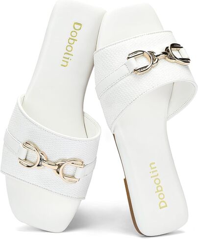 Women's Raffia Flat Sandals Wide Width Slip On Slides Open Square Toe Woven Sandals with Metal Horsebit for Casual Summer Beach Size 6-11 in Saudi Arabia